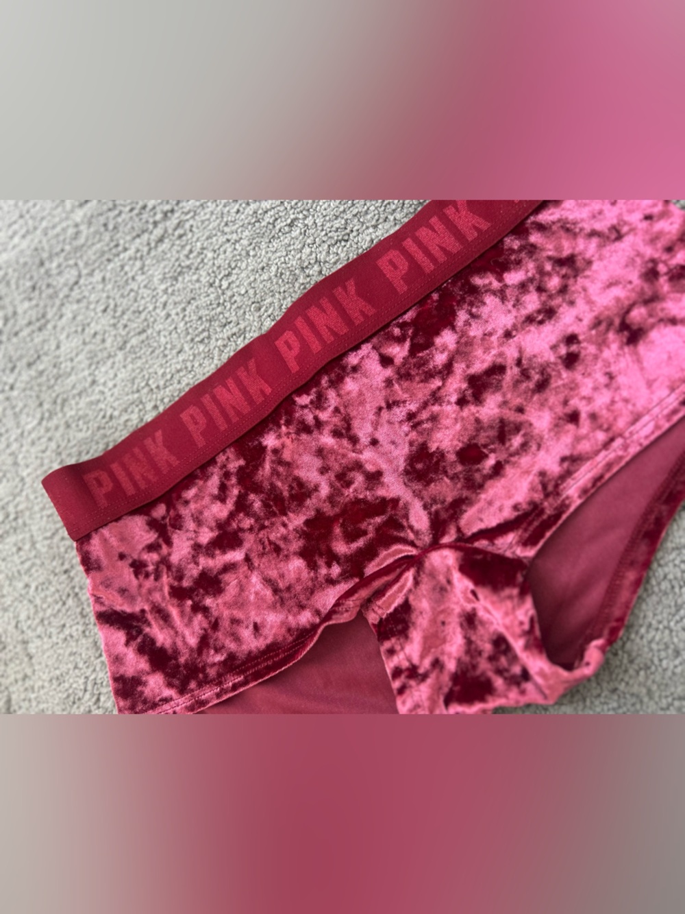 Victoria's Secret PINK Crushed Velvet Boyshorts Maroon Cranberry NWT | Size S - Picture 2 of 7